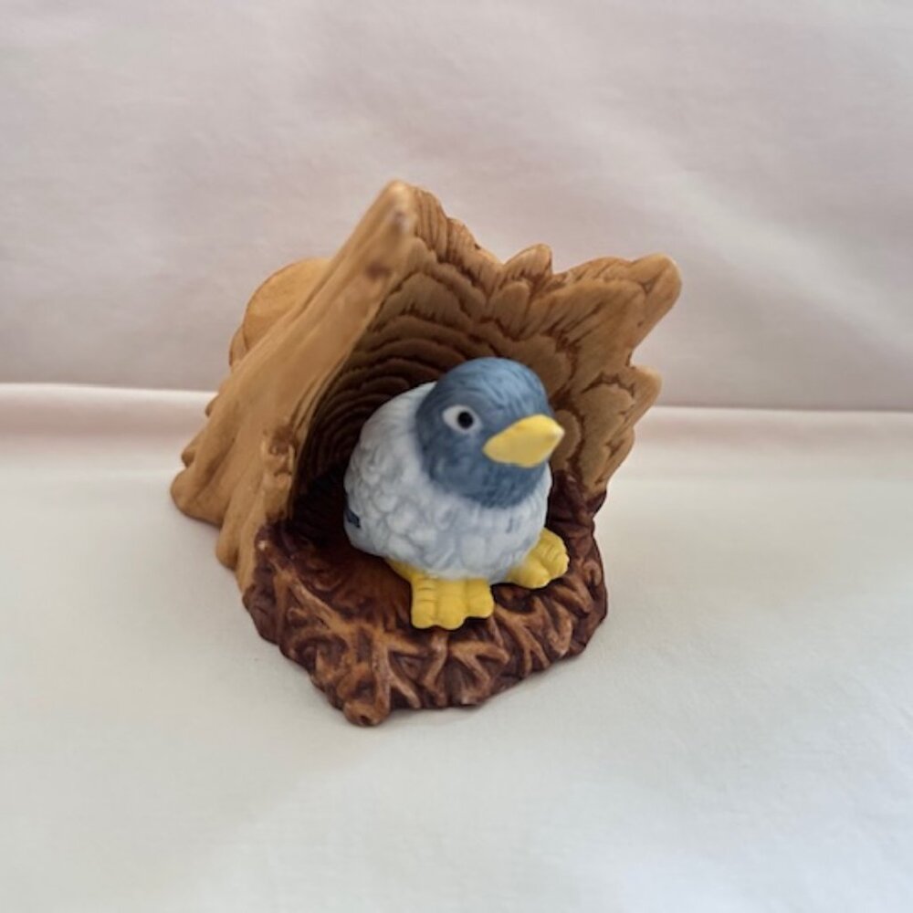 Little Blue Bird in Log Nest Figurine